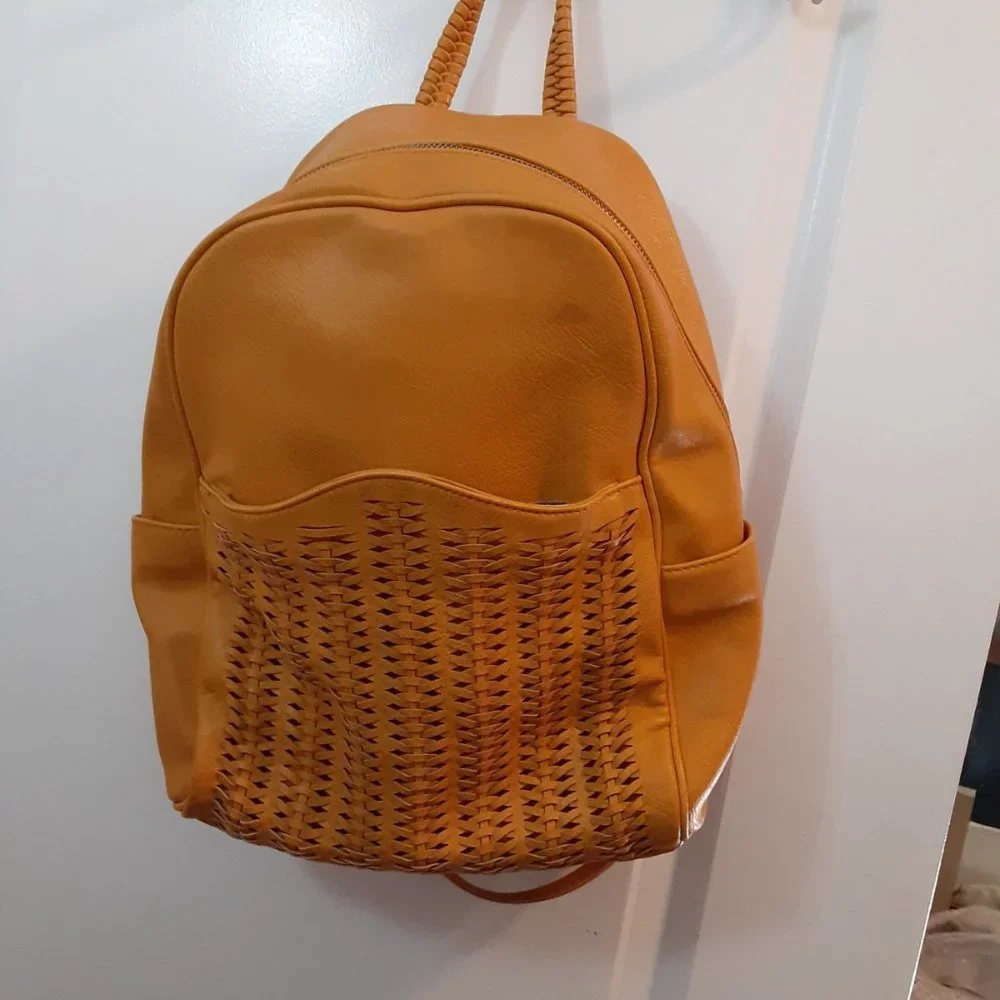 ANTIK KRAFT PU Bailey Mustard Yellow Basket Weave Backpack